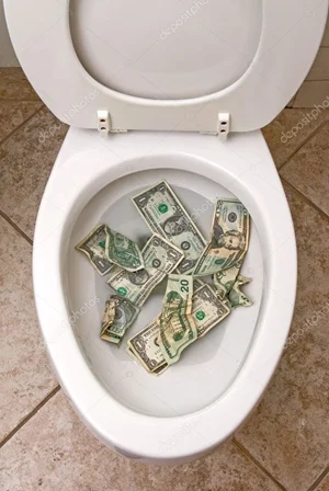 Nesplachuj peníze do WC.